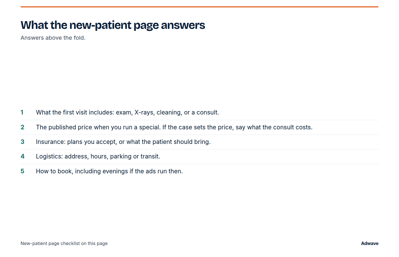Checklist for a dental new-patient landing page